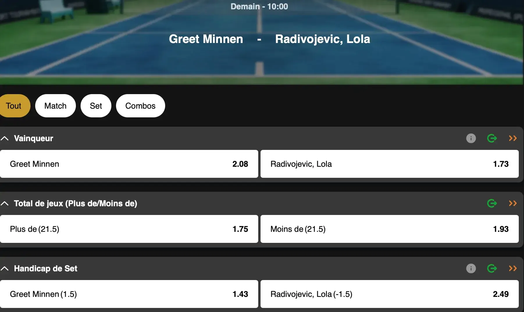 Roland-Garros 2026 : Great Minnen n'est pas favorite selon les bookmakers face à Lola Radivojevic.
