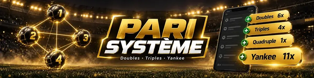 Pari système : ballons reliés par toutes leurs combinaisons et ticket doubles, triples, Yankee