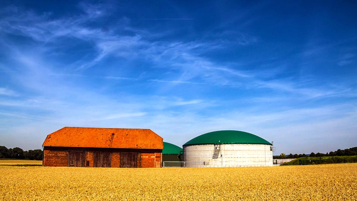Field with silo and barn