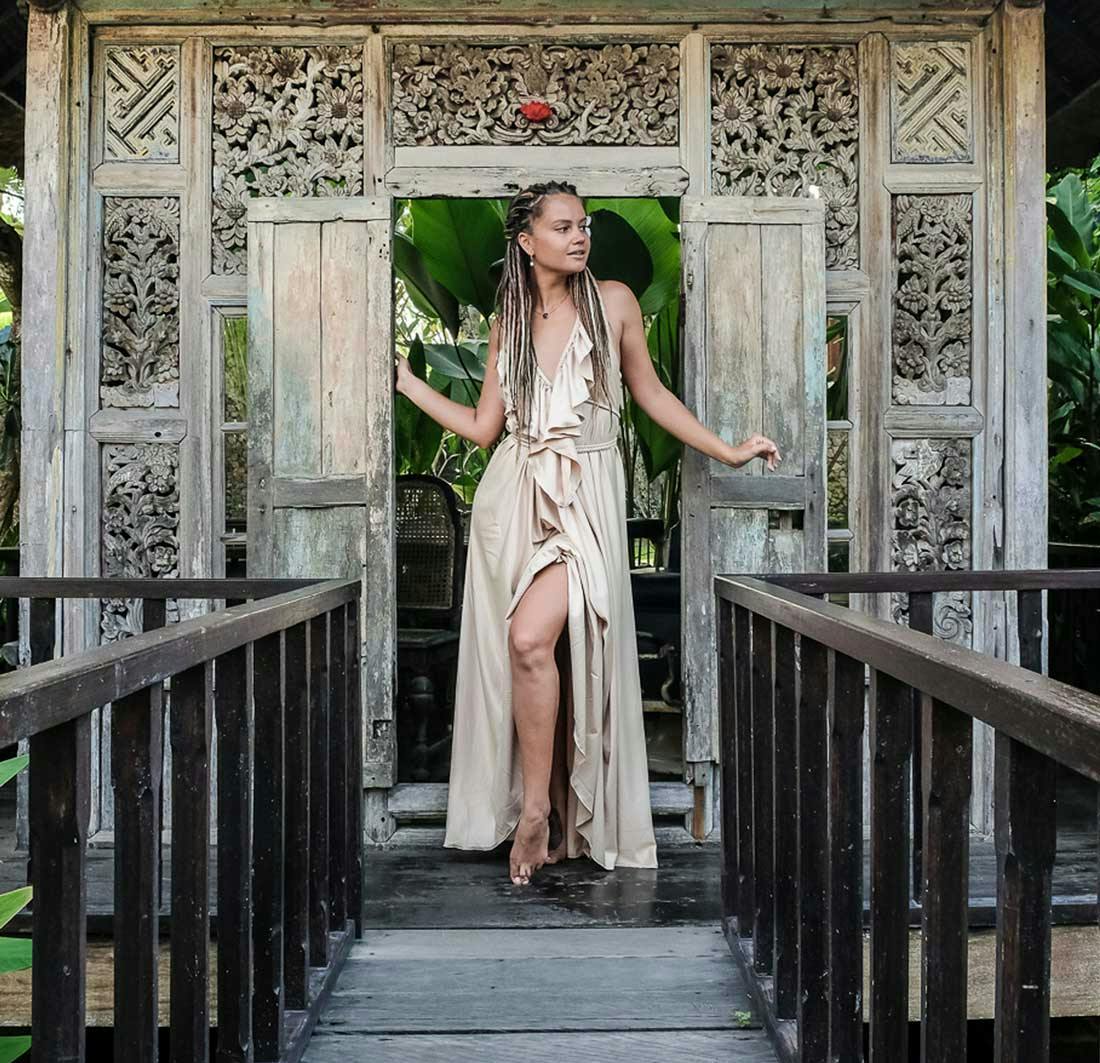 Woman wearing beautiful flowy dress