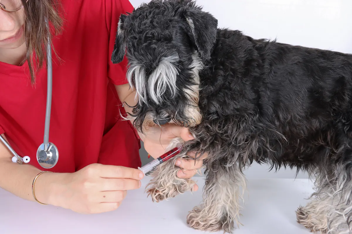 A dog getting blood drawn