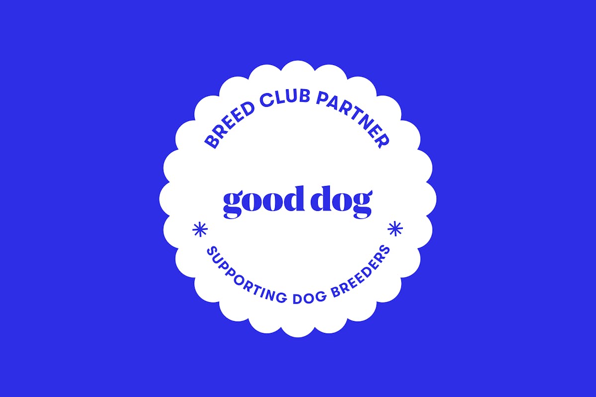 Badge says Breed Club Partner top, Good Dog middle, Supporting Dog Breeders bottom