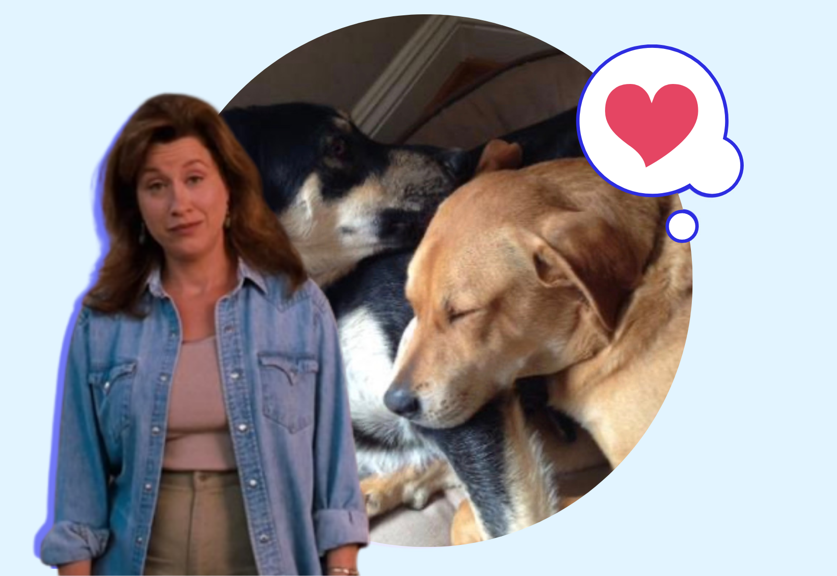 Actress Lisa Ann Walter and her dogs cuddling