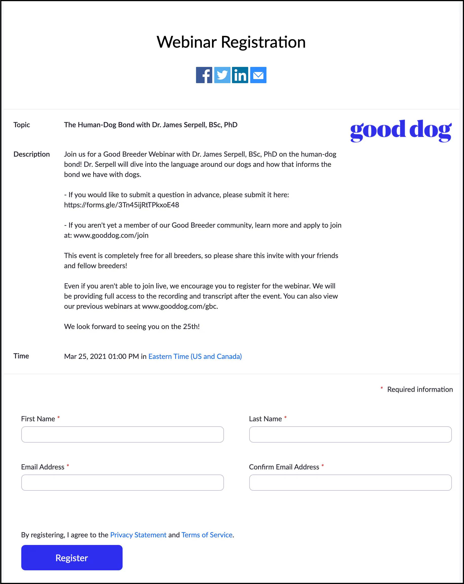Zoom webinar registration page
