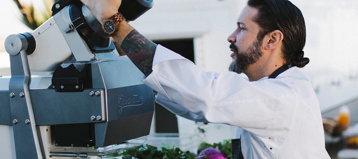 Chef Gary LaMorte making aguachile with the goodnature X-1 Mini juicer.