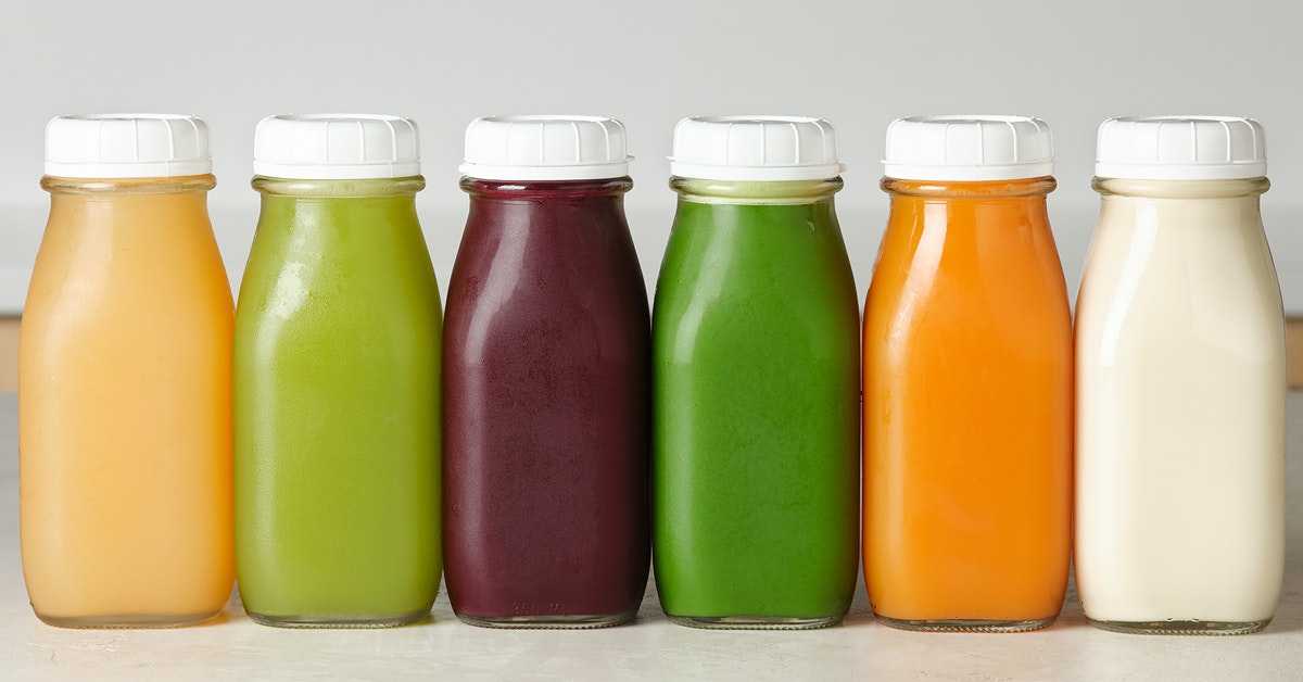 bottles of juice for a juice cleanse