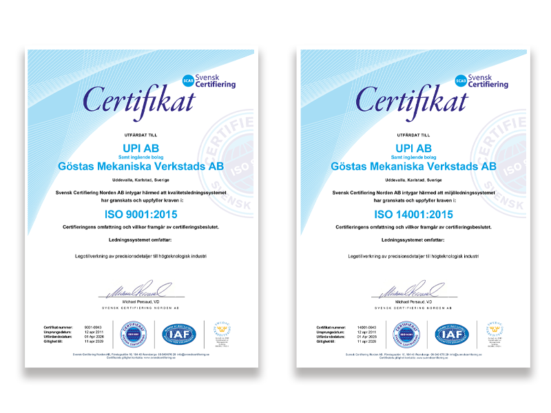 GMV är certifierade enligt ISO 9001:2015 och ISO 9001:2015
