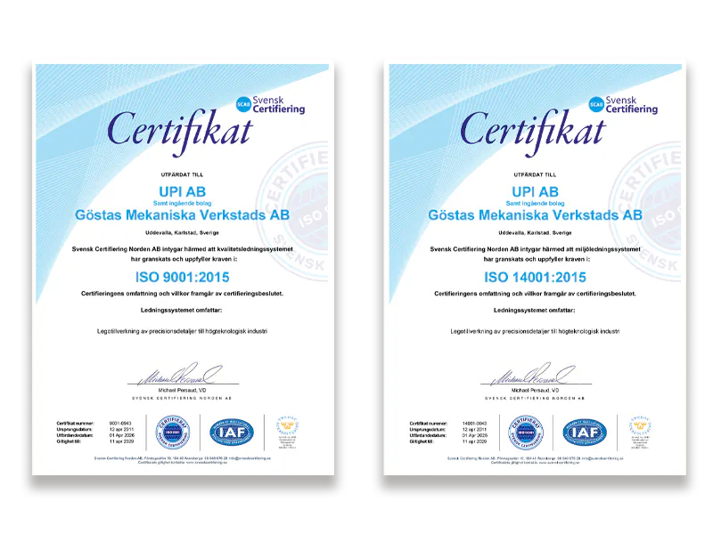 GMV är certifierade enligt ISO 9001:2015 och ISO 9001:2015