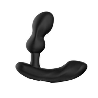 Black prostate toy with long bulbous base and two bulges in the insertable section