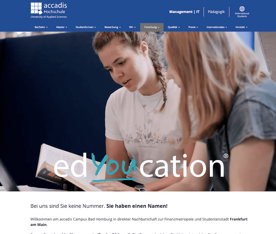 Website der accadis Hochschule