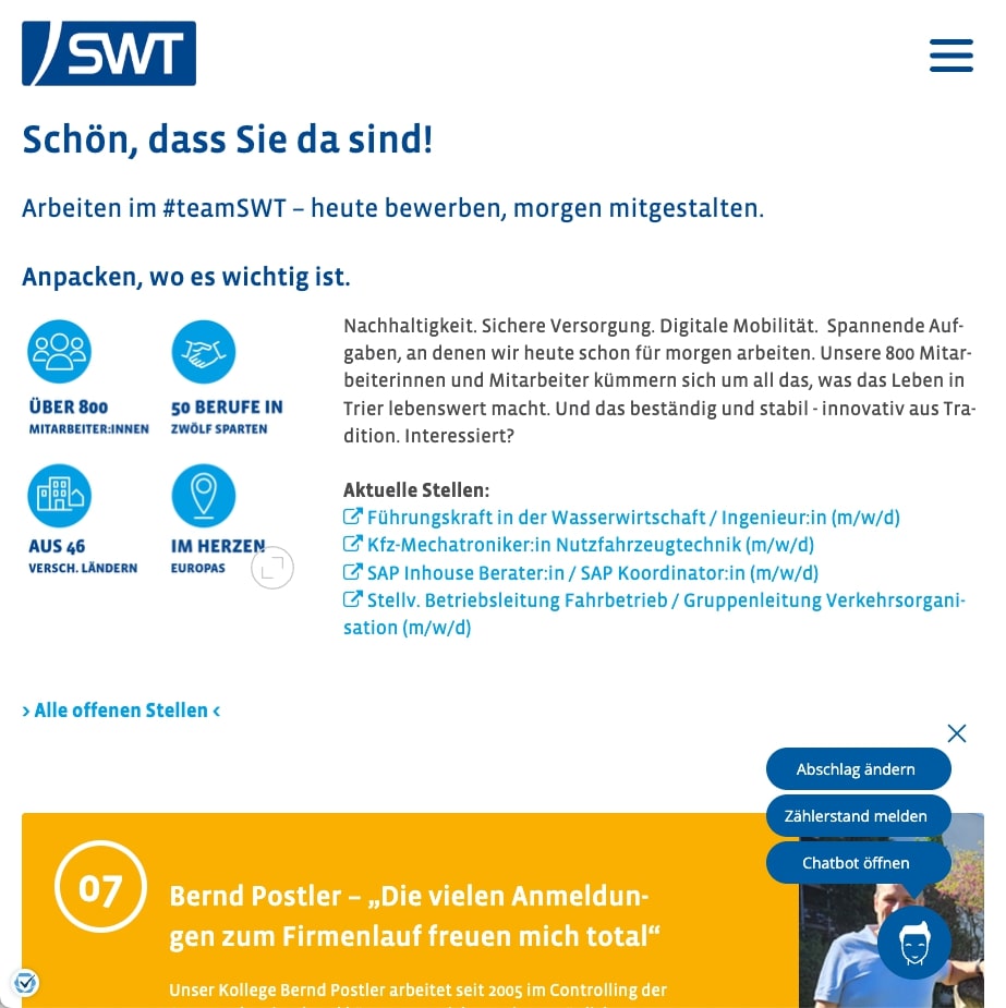 Website der Stadtwerke Trier