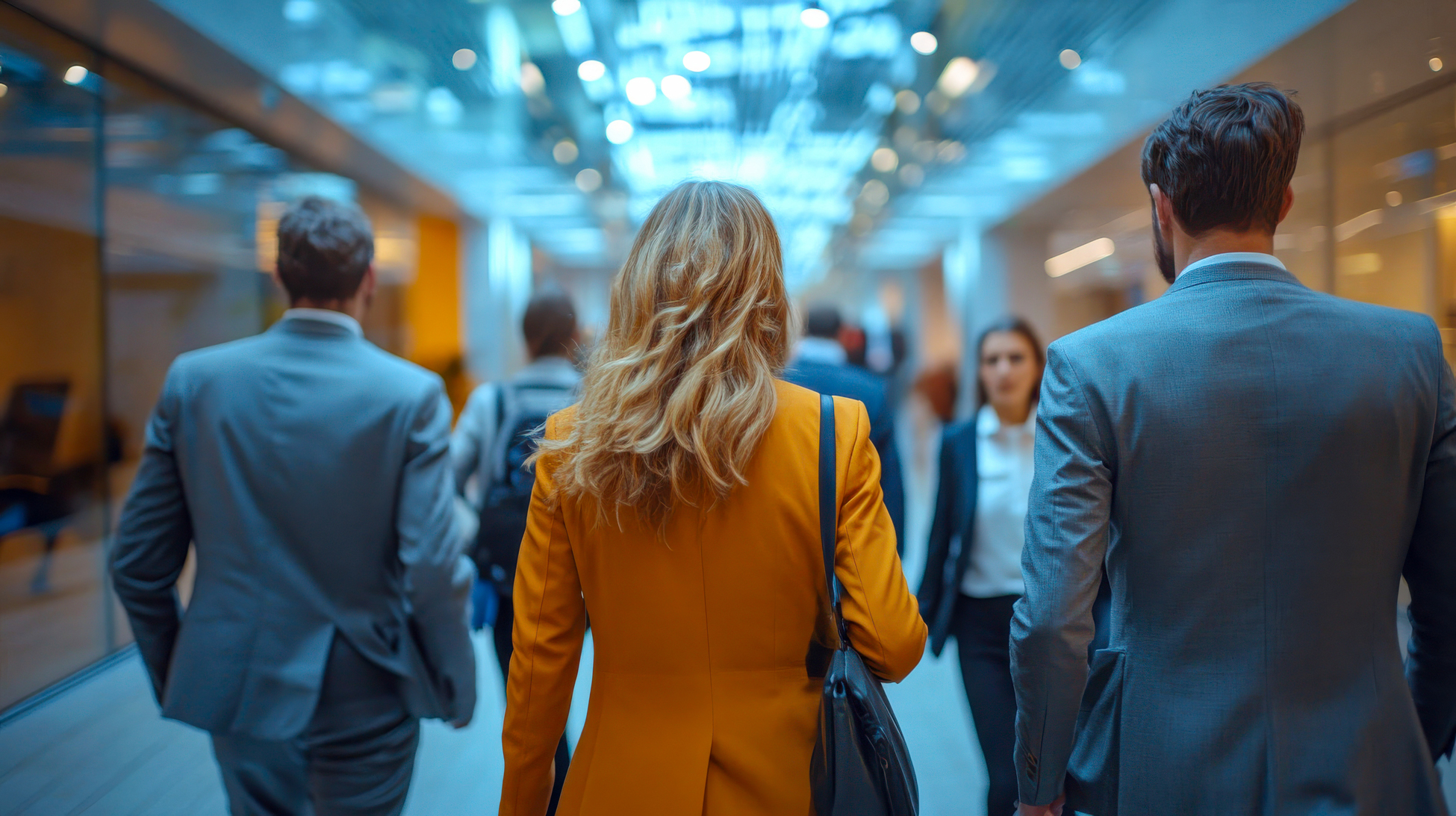 eine Gruppe an Personen an einer neuen Arbeitsstelle