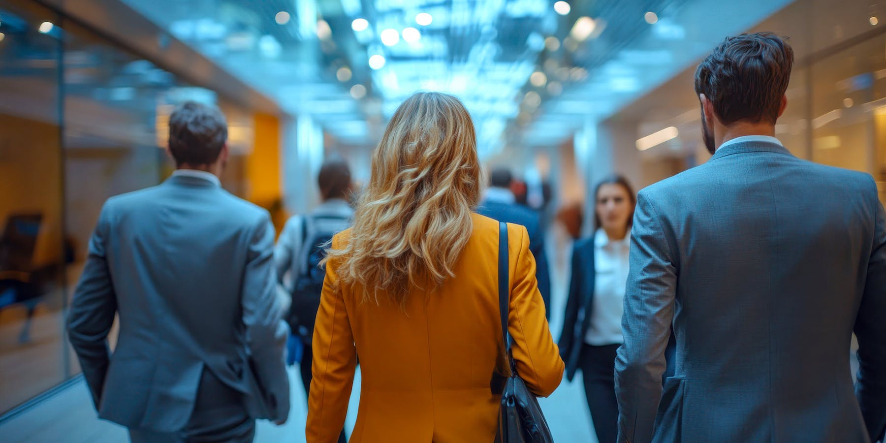 eine Gruppe an Personen an einer neuen Arbeitsstelle