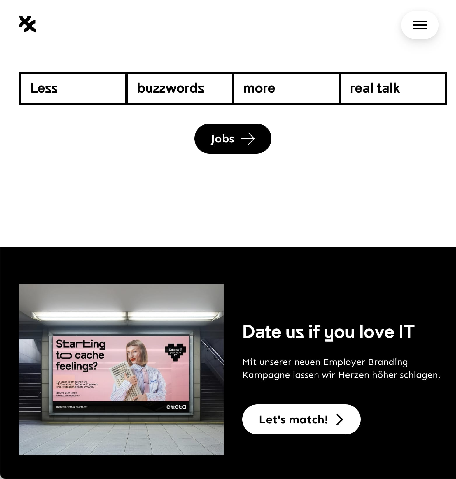 Ausschnitt der Website von exxeta