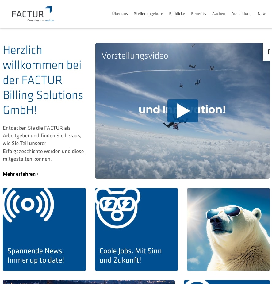 Ausschnitt der Website von Factur