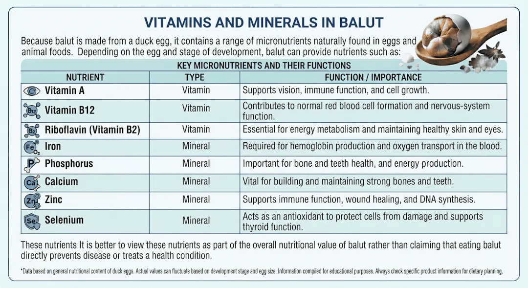Vitamins and Minerals in Balut