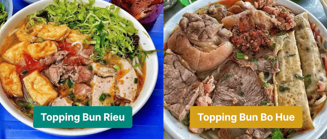 Toppings and Texture in Bun Rieu vs Bun Bo Hue