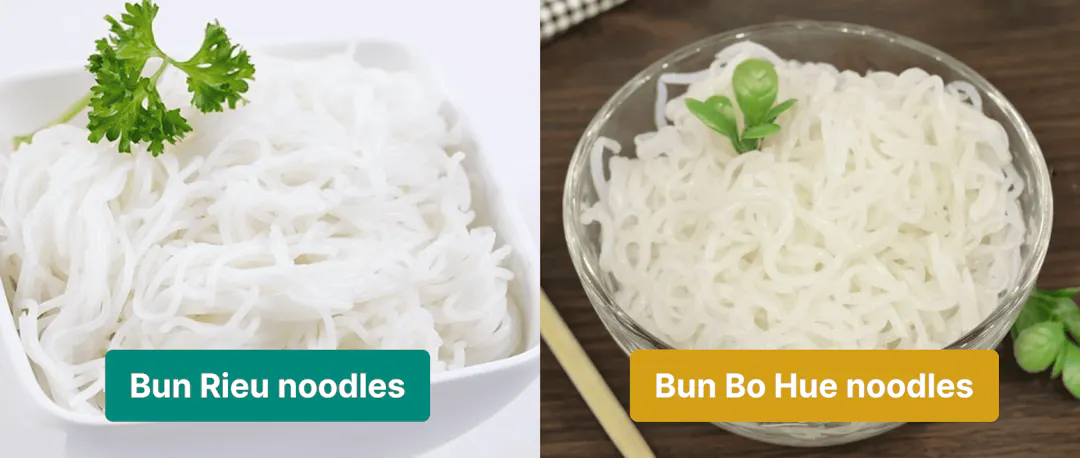 Noodles in Bun Rieu vs Bun Bo Hue