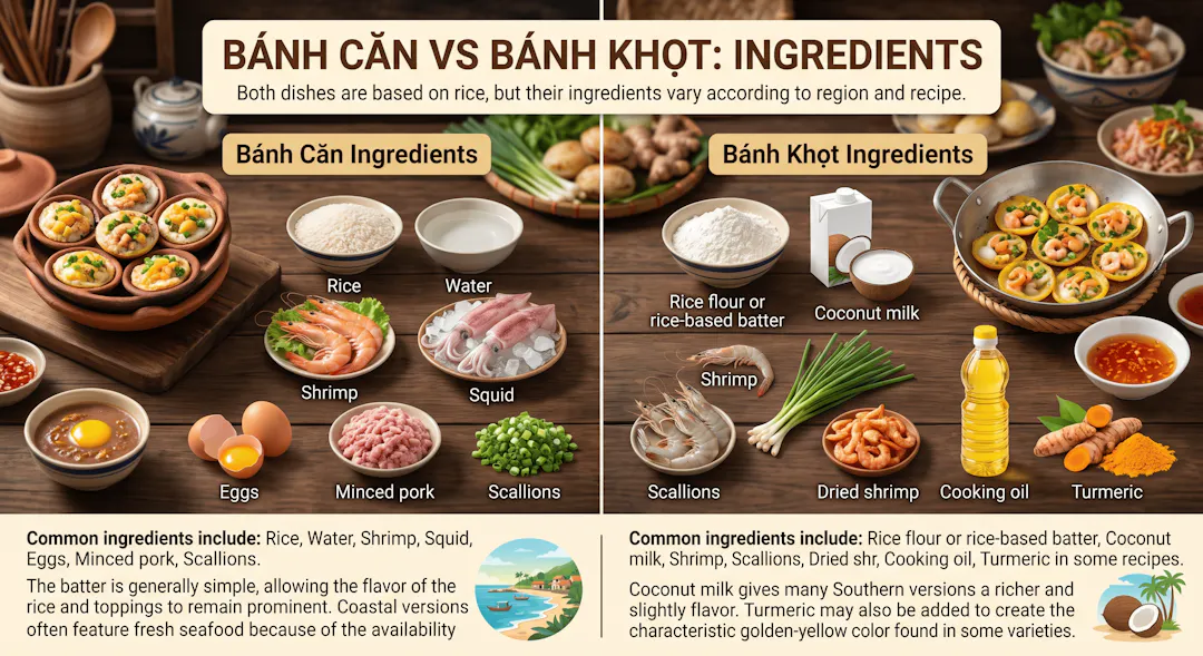 Bánh Căn vs Bánh Khọt: Ingredients