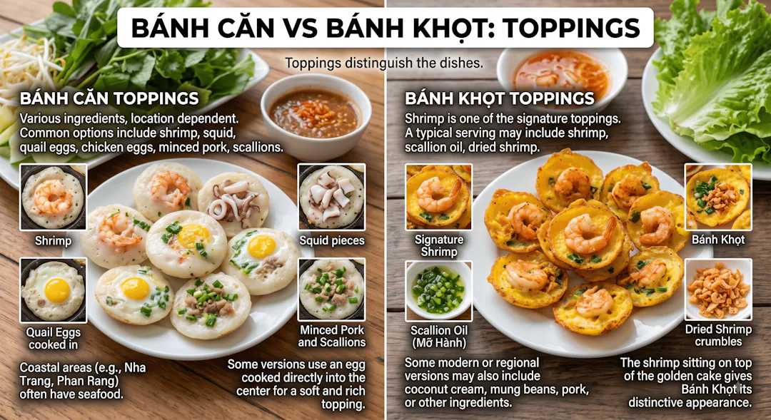 Bánh Căn vs Bánh Khọt: Toppings