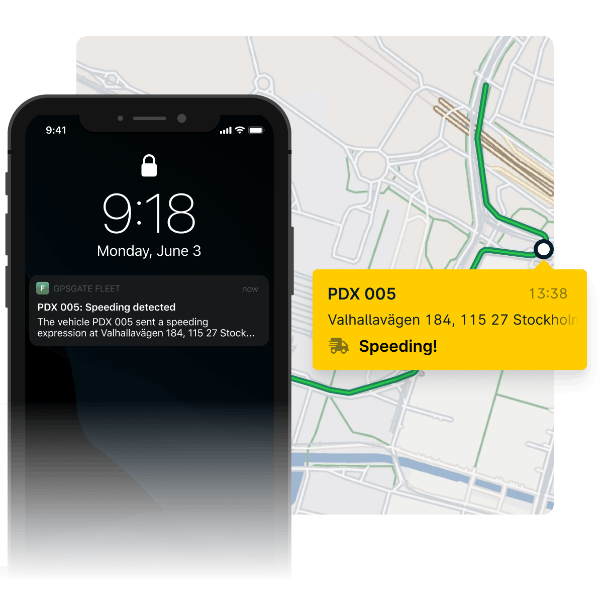 Screenshot of a speeding notification sent via text message to a smartphone