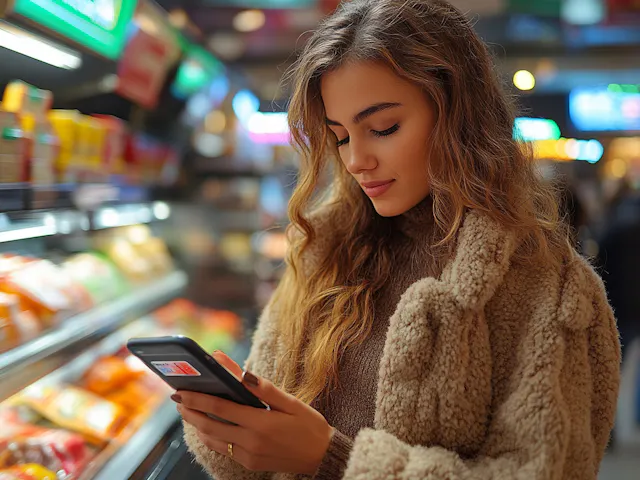 Woman in shop using her phone