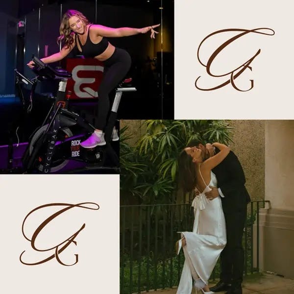 Graphic of woman on exercise bike and embracing couple adjacent to Graced and Golden logos.