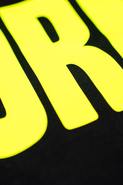 Detailaufnahme eines per Flexdruck bedruckten Tshirts