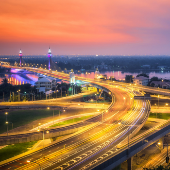 Beautiful night scene of famous MahaChesadabodindranusorn Bridge in Nonthaburi 
