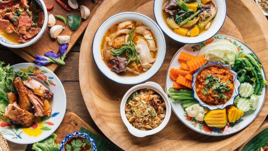 Appetizing Thai food displayed on plates