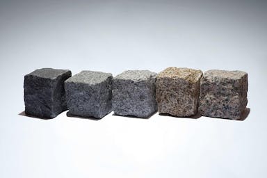 Five colours of 100x100x100mm Granite Setts