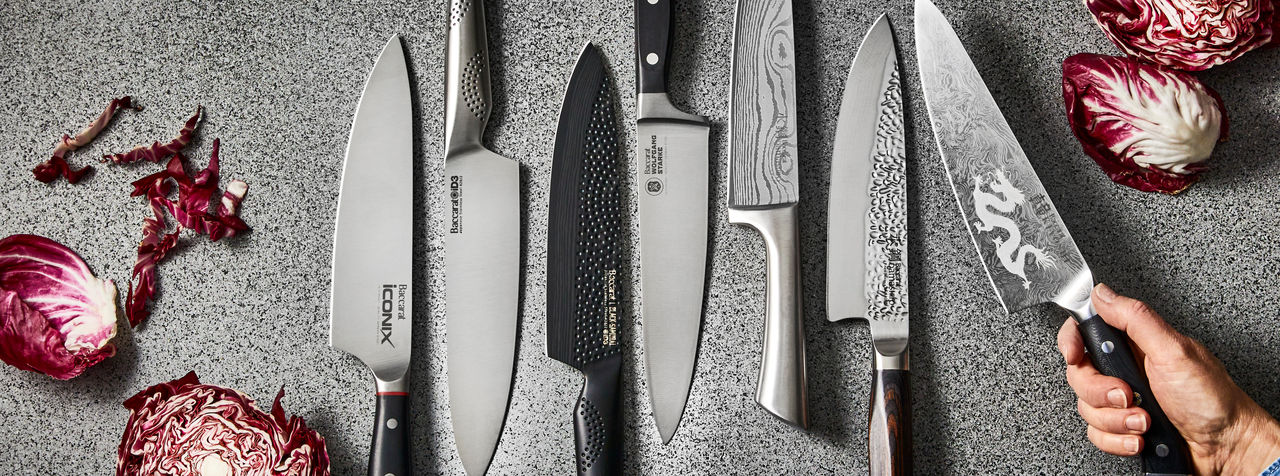 Collection of knives on a bench