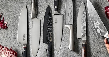 Collection of knives on a bench
