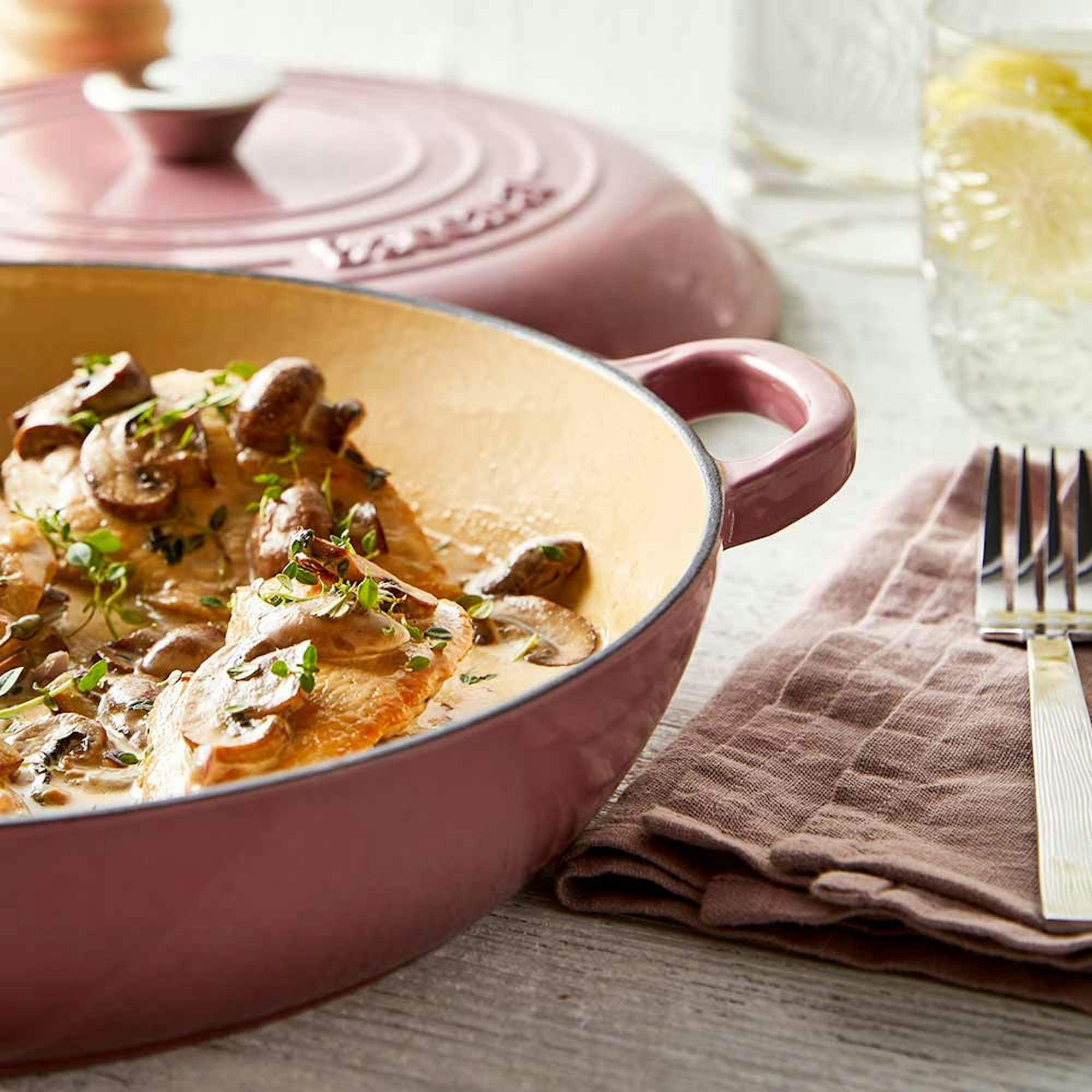 Creamy Lemon, Thyme and Mushroom Chicken recipe | Baccarat Le Connoisseur Saute Pan