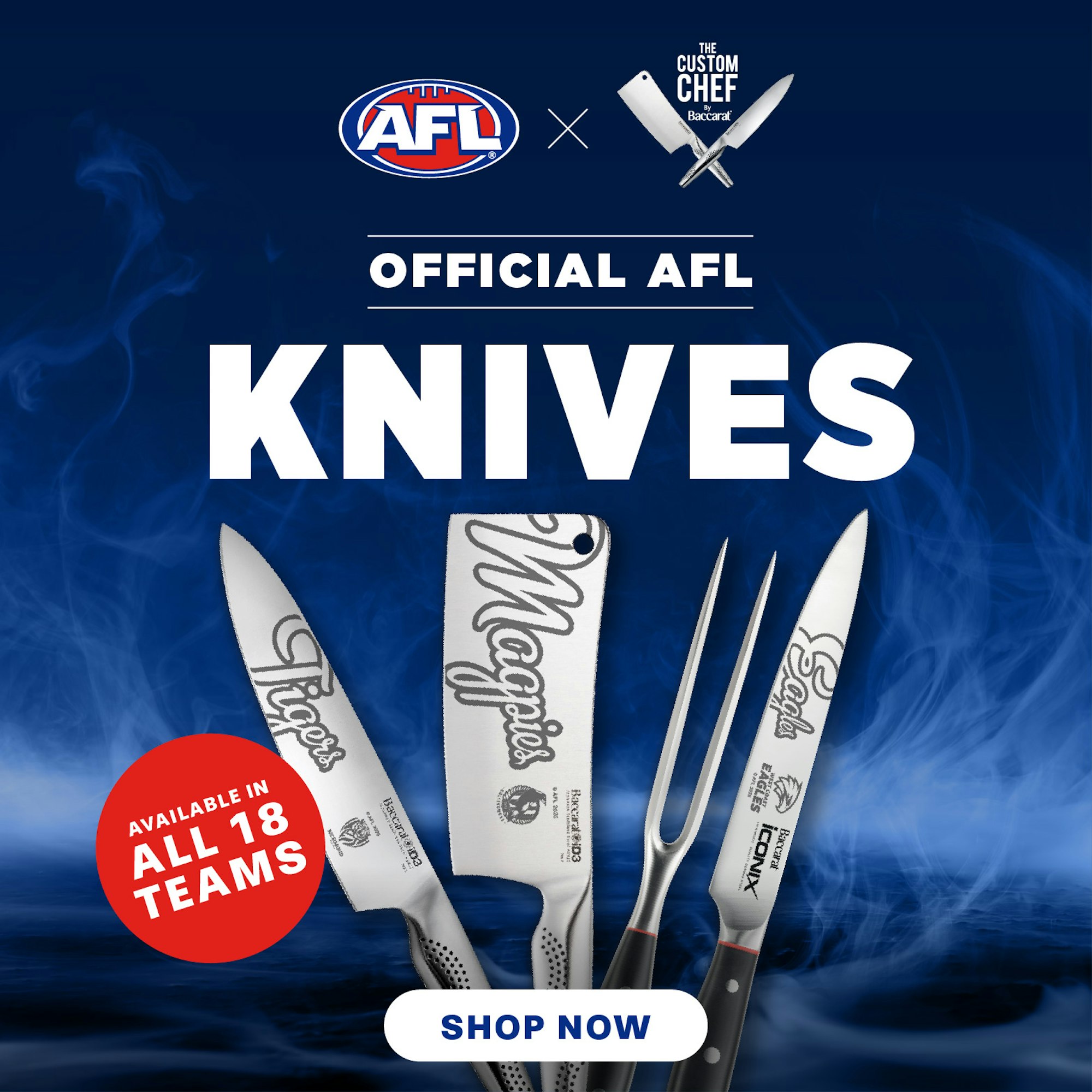 AFL personalised knives by custom chef