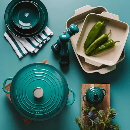 Mixed Baccarat Le Connoisseur bakeware in a teal colour