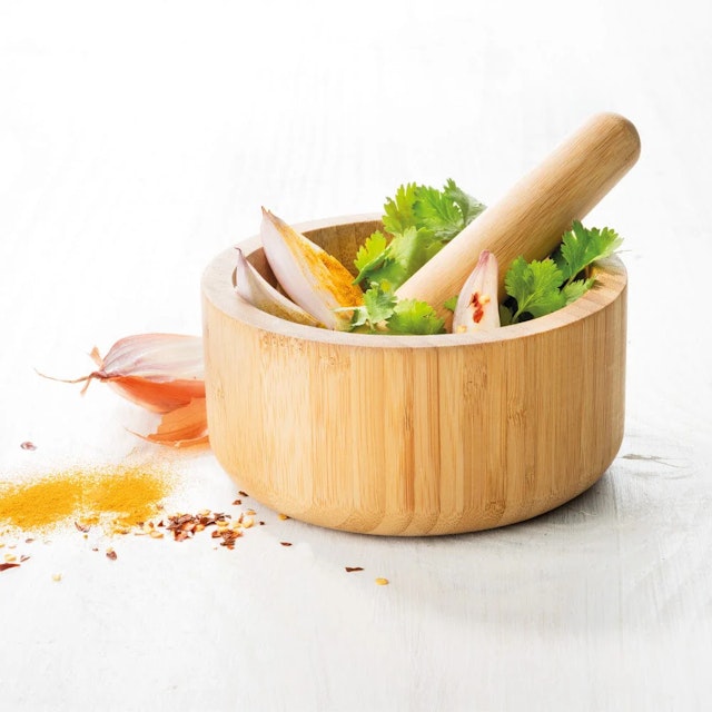 Spice market bamboo mortar and pestle 