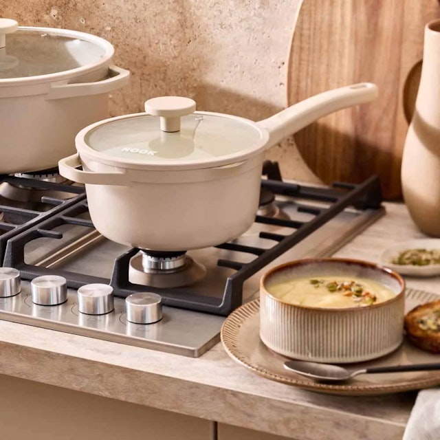 NOOK Cream Cookware on stovetop