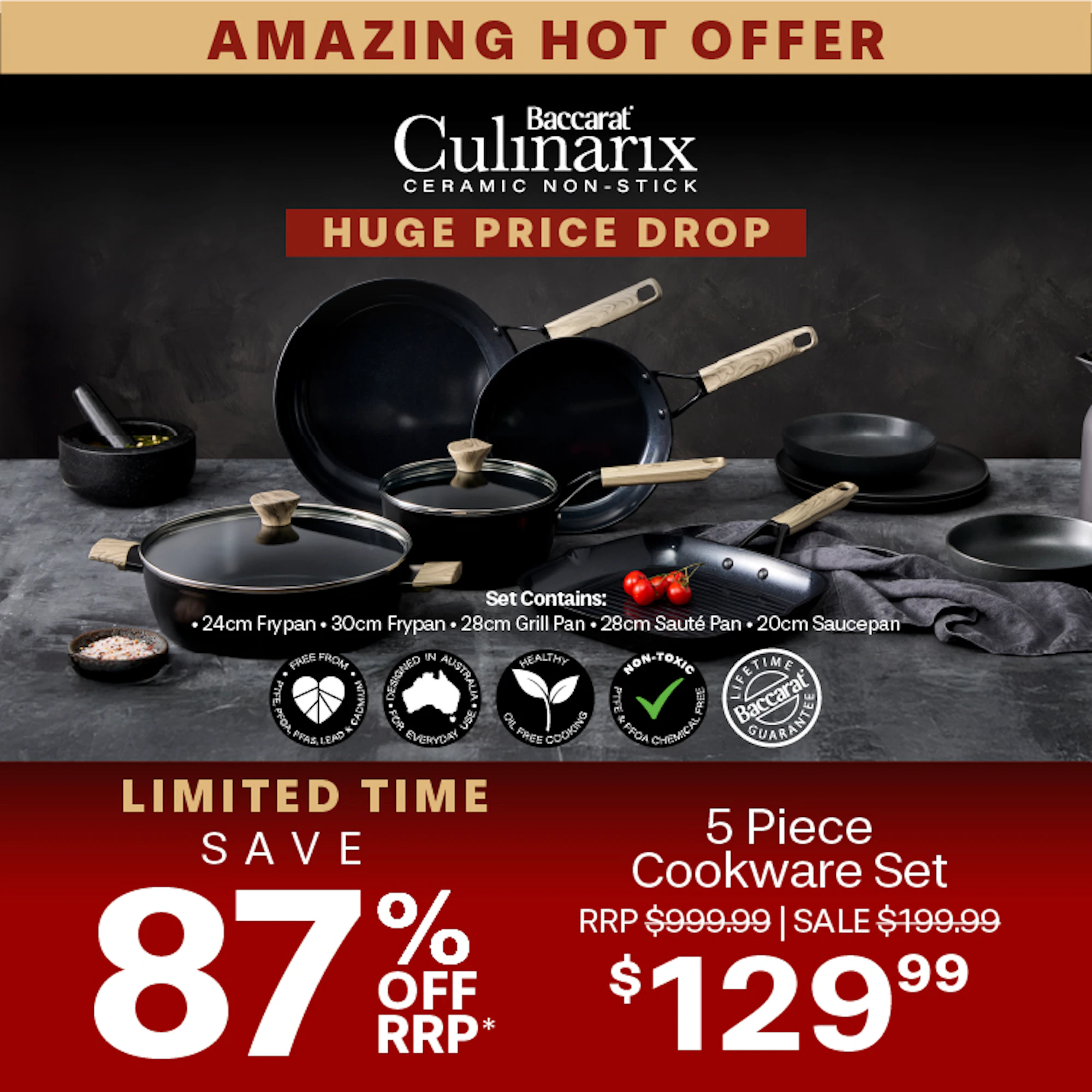 Baccarat Culinarix Ceramic Non-Stick 5 Piece Cookware Set