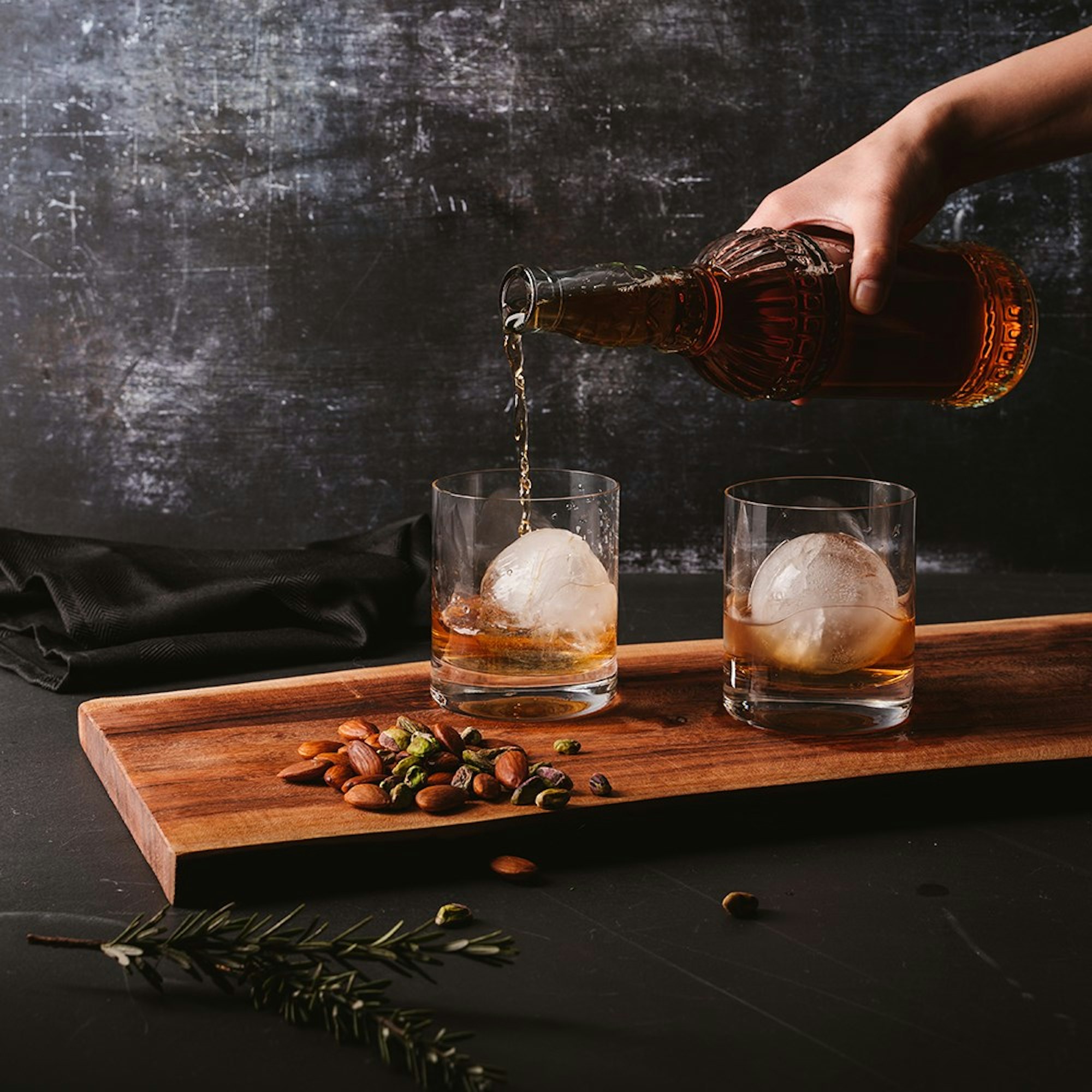 Mai Tai cocktail with sphere ice cubes
