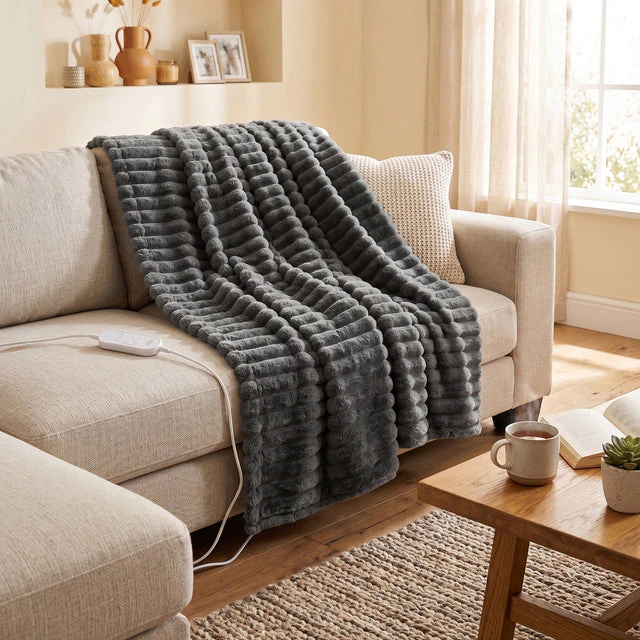 Royal Comfort Thermolux Heated Stripe Faux Fleece Throw at House