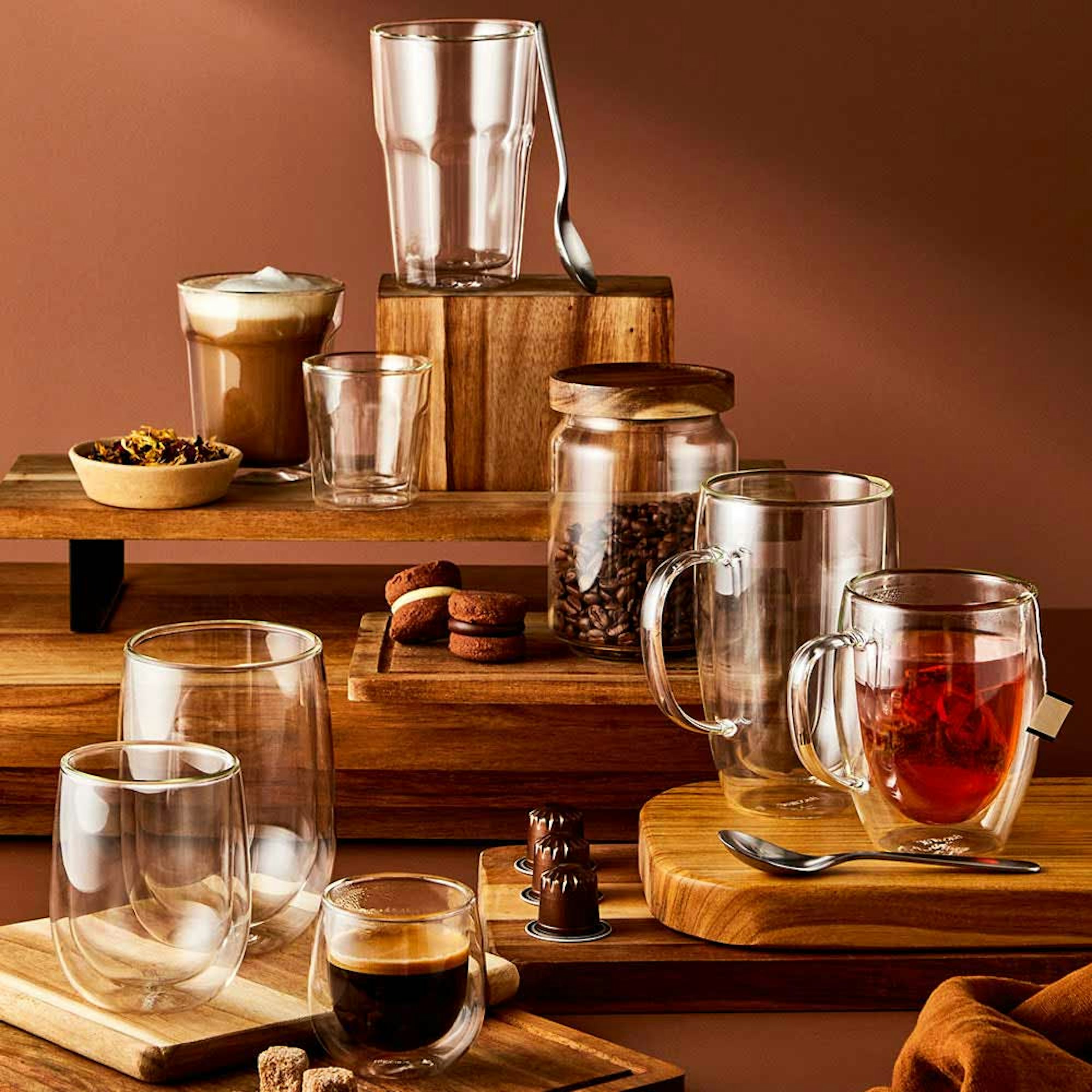 Collection of double walled insulated glass cups & mugs - House