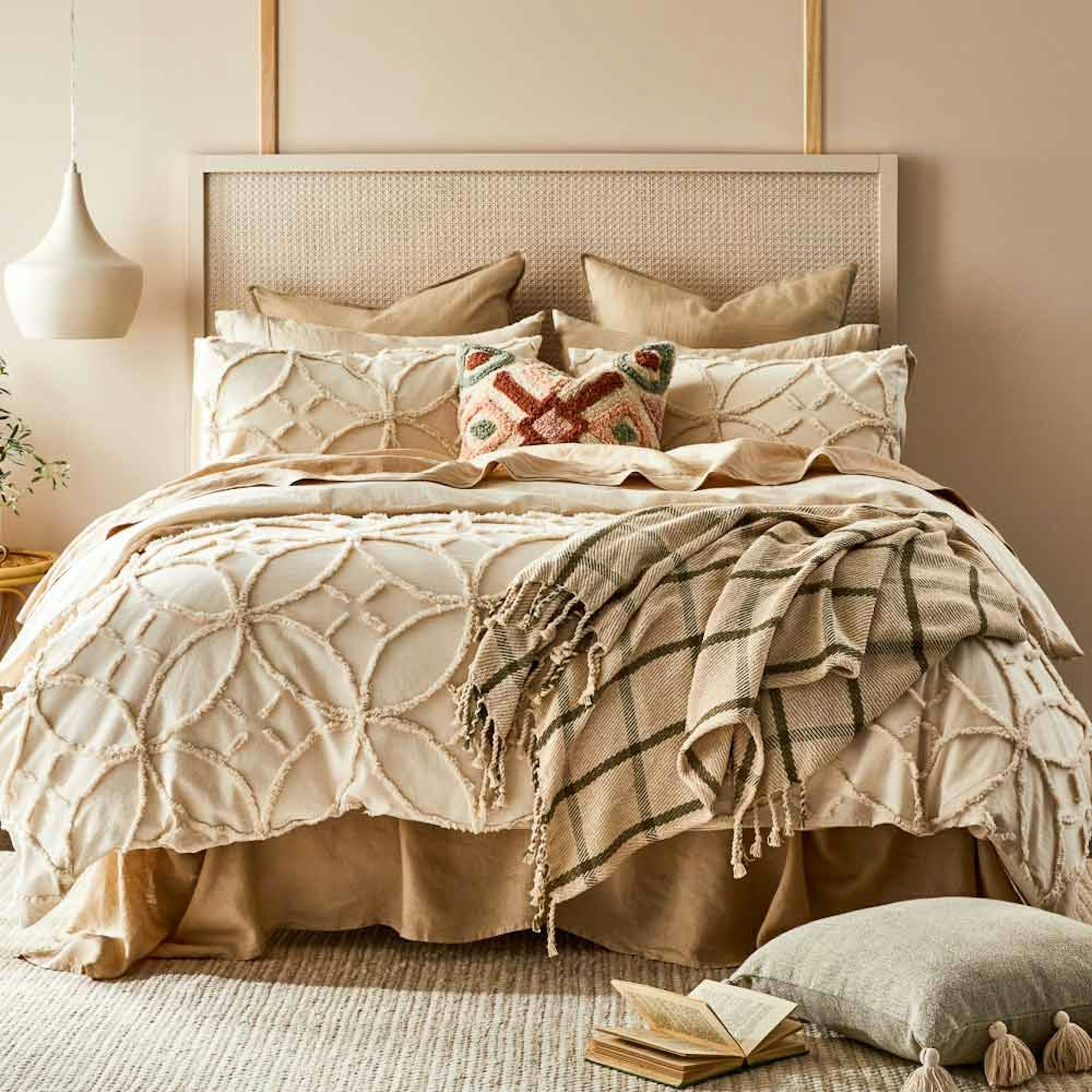 MyHouse Haidie Quilt Cover Set. Mother's Day gift guide. Bedroom setting with natural tones and tufted texture.