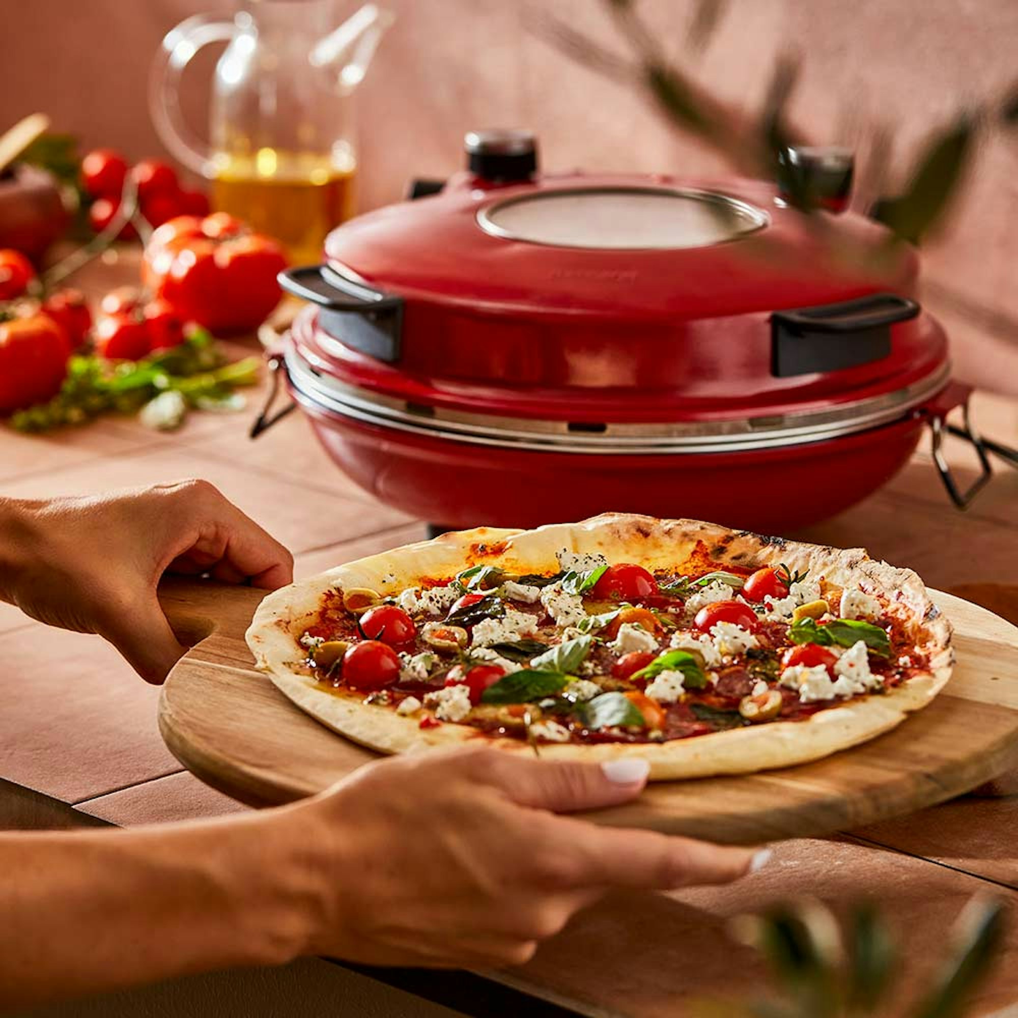 Baccarat Pizza Oven. Mother's day gift guide. Pizza taken out of the oven. 