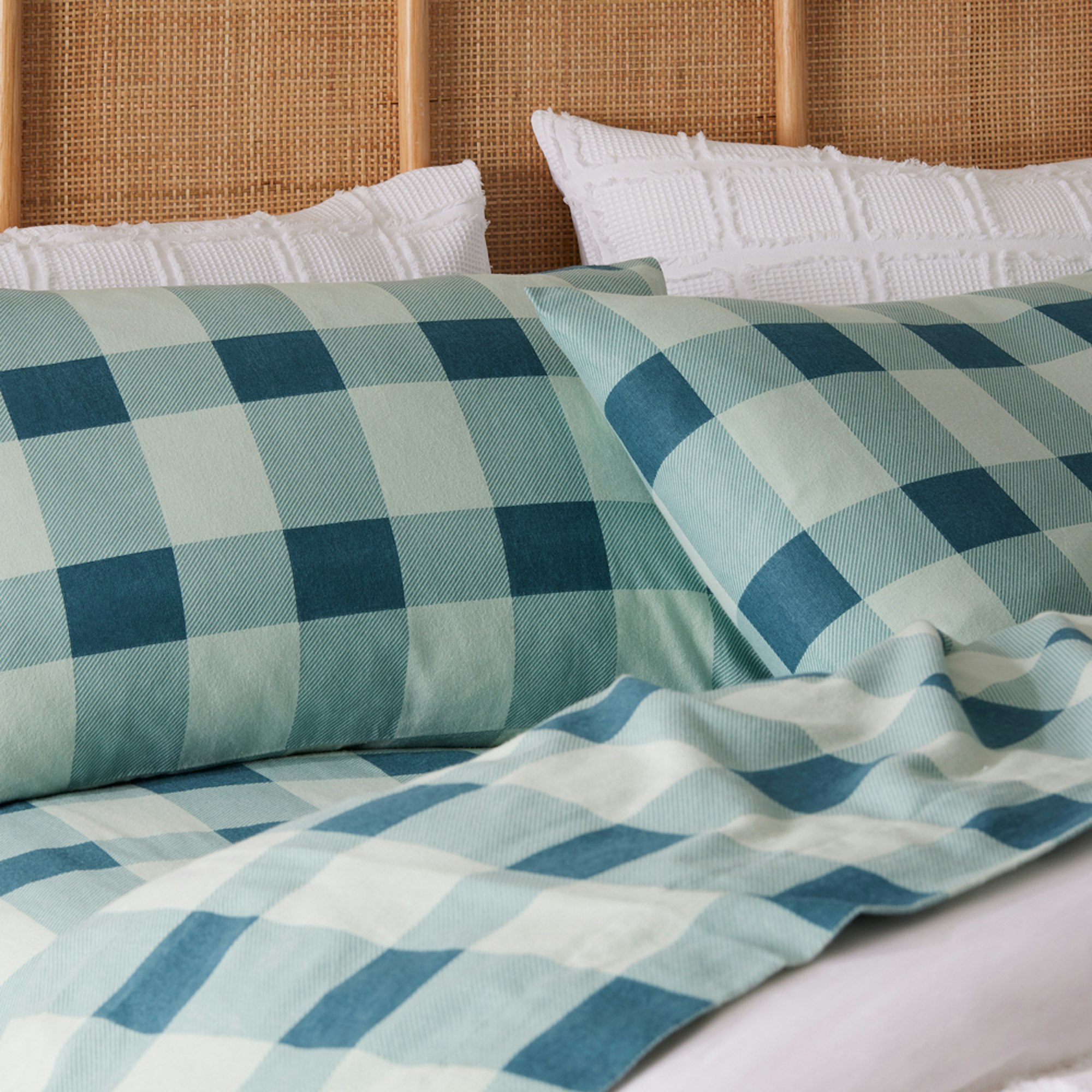 MyHouse Flannel Gingham sheet set flannelette blue and green gingham bed setting
