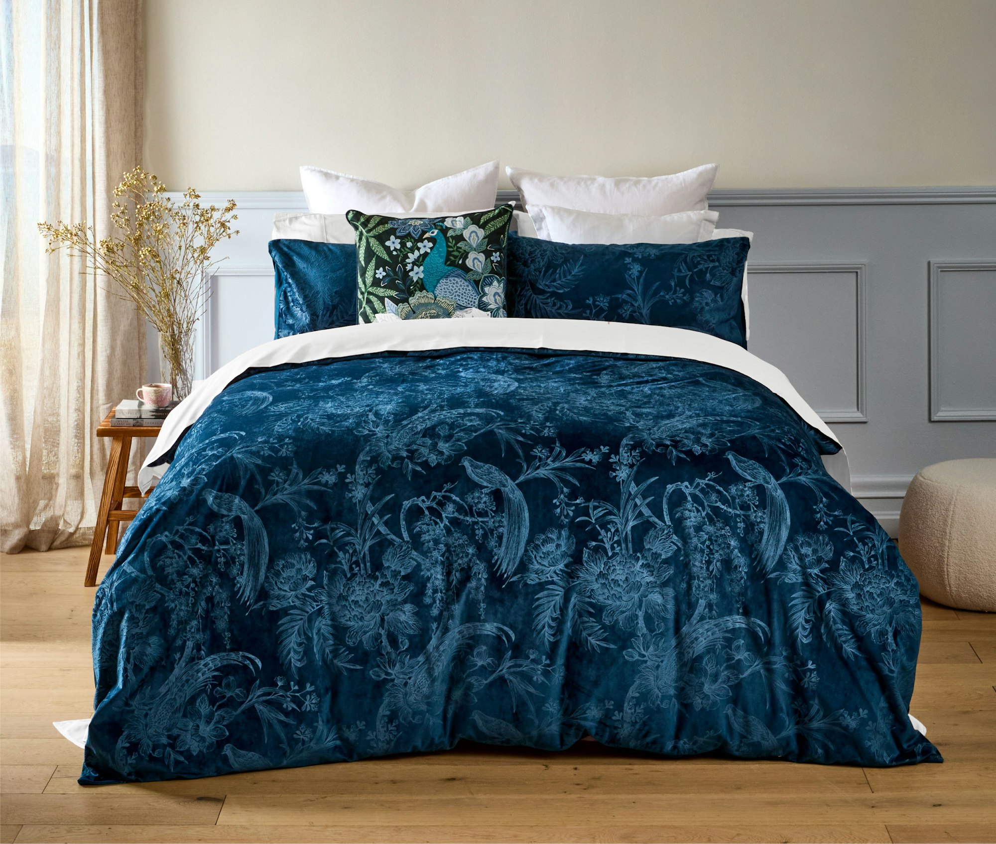 MyHouse Blue Patterned Quilt Cover with 2 Pillows, Cushions, Wall Art