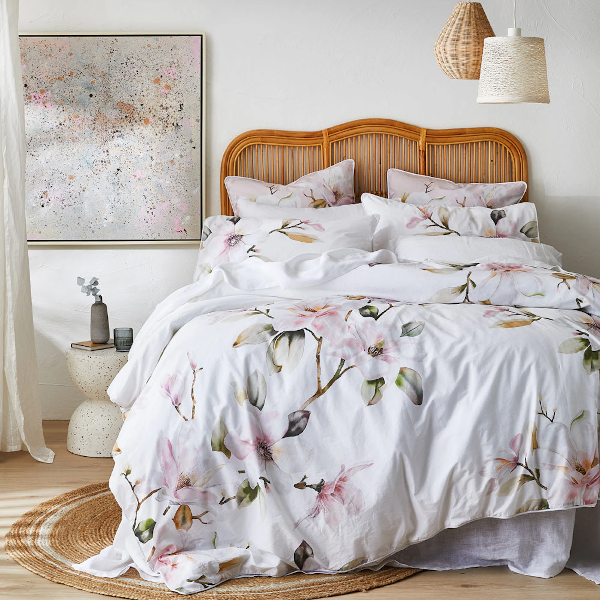 Hand painted blossoming stems trailing quilt cover set includes one doona cover and pillowcases
