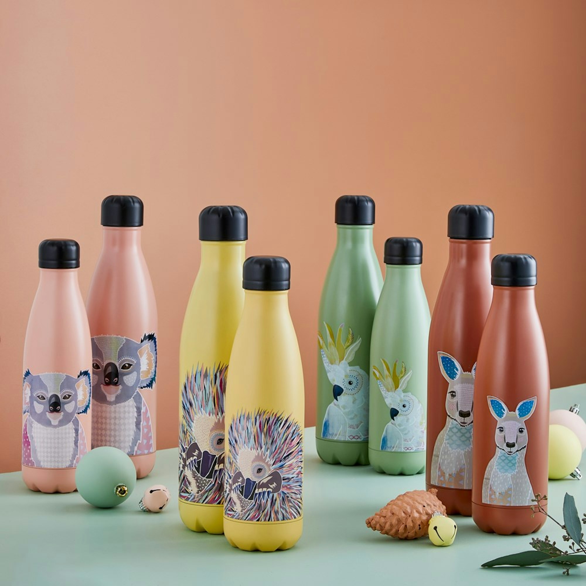 Water bottles with Australian animal prints