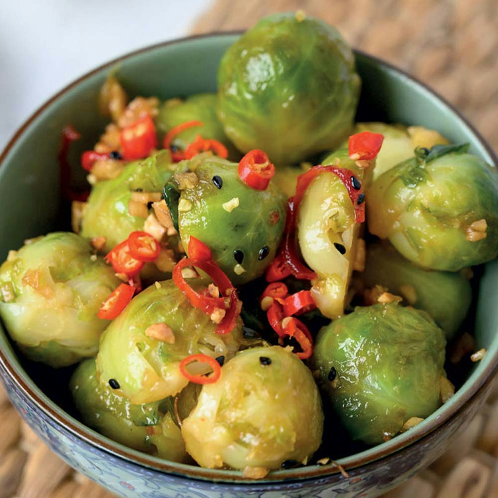 Air Fryer Crispy Miso Maple Brussels Sprouts recipe
