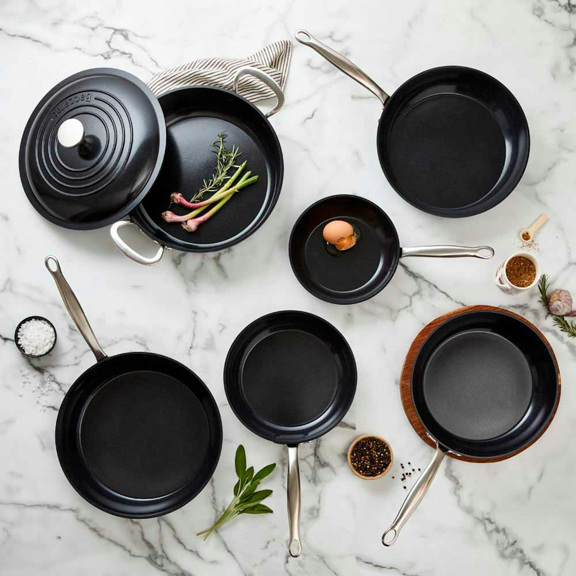 Flat lay of different sized frypans - What Size Fry Pan Do I Need blog